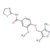 2d structure of N-(4,5-dihydro-1,3-thiazol-2-yl)-4-[(3,5-dimethyl-1,2-oxazol-4-yl)methoxy]-3-methoxybenzamide