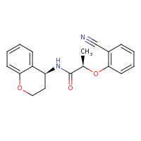 2d structure of (2R)-2-(2-cyanophenoxy)-N-[(4S)-3,4-dihydro-2H-1-benzopyran-4-yl]propanamide