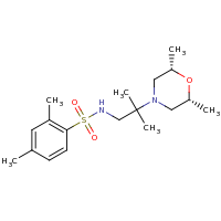 2d structure of N-{2-[(2R,6S)-2,6-dimethylmorpholin-4-yl]-2-methylpropyl}-2,4-dimethylbenzene-1-sulfonamide
