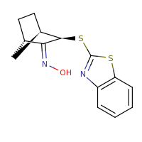 2d structure of N-[(1S,2Z,3R,4R)-3-(1,3-benzothiazol-2-ylsulfanyl)bicyclo[2.2.1]heptan-2-ylidene]hydroxylamine