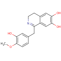 2d structure of 1-[(3-hydroxy-4-methoxyphenyl)methyl]-3,4-dihydroisoquinoline-6,7-diol