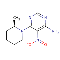 2d structure of 6-[(2R)-2-methylpiperidin-1-yl]-5-nitropyrimidin-4-amine