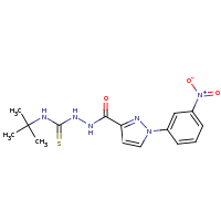 2d structure of N-[(tert-butylcarbamothioyl)amino]-1-(3-nitrophenyl)-1H-pyrazole-3-carboxamide