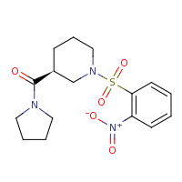 2d structure of (3S)-1-[(2-nitrobenzene)sulfonyl]-3-[(pyrrolidin-1-yl)carbonyl]piperidine
