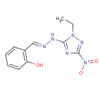 2d structure of 2-[(1E)-[2-(1-ethyl-3-nitro-1H-1,2,4-triazol-5-yl)hydrazin-1-ylidene]methyl]phenol
