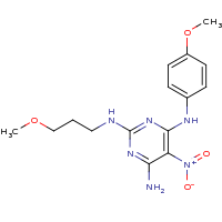 2d structure of 4-N-(4-methoxyphenyl)-2-N-(3-methoxypropyl)-5-nitropyrimidine-2,4,6-triamine