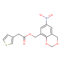 2d structure of (6-nitro-2,4-dihydro-1,3-benzodioxin-8-yl)methyl 2-(thiophen-3-yl)acetate