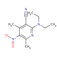 2d structure of 2-(diethylamino)-4,6-dimethyl-5-nitropyridine-3-carbonitrile