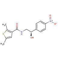 2d structure of N-[(2R)-2-hydroxy-2-(4-nitrophenyl)ethyl]-2,5-dimethylthiophene-3-carboxamide
