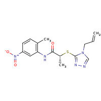 2d structure of (2R)-N-(2-methyl-5-nitrophenyl)-2-{[4-(prop-2-en-1-yl)-4H-1,2,4-triazol-3-yl]sulfanyl}propanamide