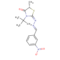 2d structure of (2E,5S)-3-tert-butyl-5-methyl-2-[(E)-2-[(3-nitrophenyl)methylidene]hydrazin-1-ylidene]-1,3-thiazolidin-4-one
