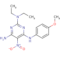 2d structure of 2-N,2-N-diethyl-4-N-(4-methoxyphenyl)-5-nitropyrimidine-2,4,6-triamine