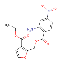 2d structure of ethyl 2-{[(2-amino-4-nitrophenyl)carbonyloxy]methyl}furan-3-carboxylate