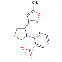 2d structure of 2-[(2R)-2-(5-methyl-1,2-oxazol-3-yl)pyrrolidin-1-yl]-3-nitropyridine