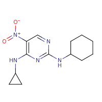 2d structure of 2-N-cyclohexyl-4-N-cyclopropyl-5-nitropyrimidine-2,4-diamine