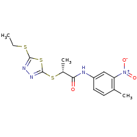 2d structure of (2R)-2-{[5-(ethylsulfanyl)-1,3,4-thiadiazol-2-yl]sulfanyl}-N-(4-methyl-3-nitrophenyl)propanamide