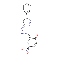 2d structure of (4S,6E)-4-nitro-6-({2-[(3Z,5S)-5-phenyl-4,5-dihydro-3H-pyrazol-3-ylidene]hydrazin-1-yl}methylidene)cyclohex-2-en-1-one