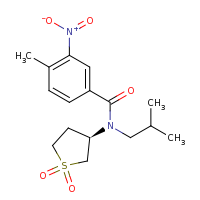 2d structure of N-[(3R)-1,1-dioxo-1$l^{6}-thiolan-3-yl]-4-methyl-N-(2-methylpropyl)-3-nitrobenzamide