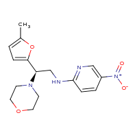 2d structure of N-[(2R)-2-(5-methylfuran-2-yl)-2-(morpholin-4-yl)ethyl]-5-nitropyridin-2-amine