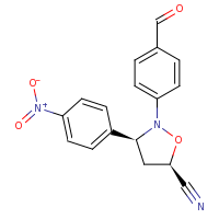2d structure of (3S,5R)-2-(4-formylphenyl)-3-(4-nitrophenyl)-1,2-oxazolidine-5-carbonitrile