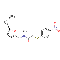 2d structure of N-methyl-N-({5-[(1S,2S)-2-methylcyclopropyl]furan-2-yl}methyl)-2-[(4-nitrophenyl)sulfanyl]acetamide