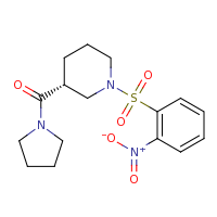 2d structure of (3R)-1-[(2-nitrobenzene)sulfonyl]-3-[(pyrrolidin-1-yl)carbonyl]piperidine