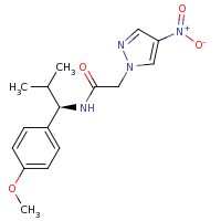 2d structure of N-[(1R)-1-(4-methoxyphenyl)-2-methylpropyl]-2-(4-nitro-1H-pyrazol-1-yl)acetamide