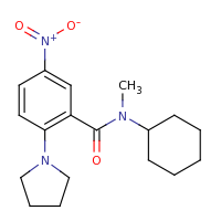 2d structure of N-cyclohexyl-N-methyl-5-nitro-2-(pyrrolidin-1-yl)benzamide