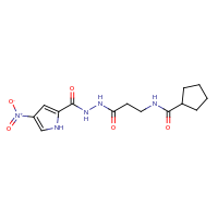 2d structure of N-(2-{N'-[(4-nitro-1H-pyrrol-2-yl)carbonyl]hydrazinecarbonyl}ethyl)cyclopentanecarboxamide