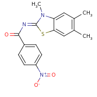 2d structure of 4-nitro-N-(3,5,6-trimethyl-2,3-dihydro-1,3-benzothiazol-2-ylidene)benzamide