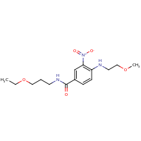 2d structure of N-(3-ethoxypropyl)-4-[(2-methoxyethyl)amino]-3-nitrobenzamide