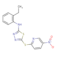 2d structure of N-(2-ethylphenyl)-5-[(5-nitropyridin-2-yl)sulfanyl]-1,3,4-thiadiazol-2-amine