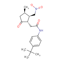 2d structure of N-(4-tert-butylphenyl)-2-[(1S,2R,3R)-3-methyl-2-(nitromethyl)-5-oxocyclopentyl]acetamide