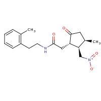 2d structure of 2-[(1S,2R,3R)-3-methyl-2-(nitromethyl)-5-oxocyclopentyl]-N-[2-(2-methylphenyl)ethyl]acetamide