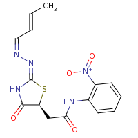 2d structure of 2-[(2E,5S)-2-[(Z)-2-[(2E)-but-2-en-1-ylidene]hydrazin-1-ylidene]-4-oxo-1,3-thiazolidin-5-yl]-N-(2-nitrophenyl)acetamide