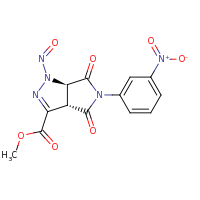 2d structure of methyl (3aS,6aR)-5-(3-nitrophenyl)-1-nitroso-4,6-dioxo-1H,3aH,4H,5H,6H,6aH-pyrrolo[3,4-c]pyrazole-3-carboxylate