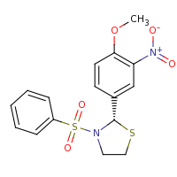 2d structure of (2S)-3-(benzenesulfonyl)-2-(4-methoxy-3-nitrophenyl)-1,3-thiazolidine