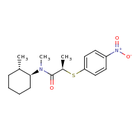 2d structure of (2R)-N-methyl-N-[(1S,2S)-2-methylcyclohexyl]-2-[(4-nitrophenyl)sulfanyl]propanamide