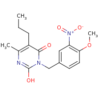2d structure of 2-hydroxy-3-[(4-methoxy-3-nitrophenyl)methyl]-6-methyl-5-propyl-3,4-dihydropyrimidin-4-one