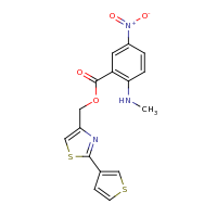 2d structure of [2-(thiophen-3-yl)-1,3-thiazol-4-yl]methyl 2-(methylamino)-5-nitrobenzoate