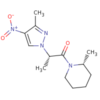 2d structure of (2S)-2-(3-methyl-4-nitro-1H-pyrazol-1-yl)-1-[(2R)-2-methylpiperidin-1-yl]propan-1-one