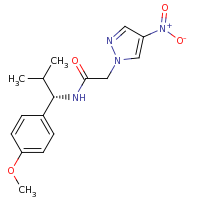 2d structure of N-[(1S)-1-(4-methoxyphenyl)-2-methylpropyl]-2-(4-nitro-1H-pyrazol-1-yl)acetamide