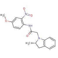 2d structure of N-(4-methoxy-2-nitrophenyl)-2-[(2S)-2-methyl-2,3-dihydro-1H-indol-1-yl]acetamide