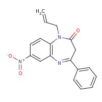 2d structure of 7-nitro-4-phenyl-1-(prop-2-en-1-yl)-2,3-dihydro-1H-1,5-benzodiazepin-2-one