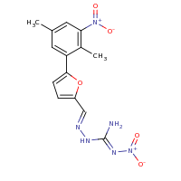 2d structure of 1-[(E)-{[5-(2,5-dimethyl-3-nitrophenyl)furan-2-yl]methylidene}amino]-2-nitroguanidine