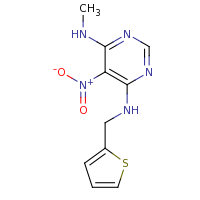 2d structure of 4-N-methyl-5-nitro-6-N-(thiophen-2-ylmethyl)pyrimidine-4,6-diamine