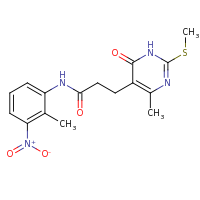 2d structure of 3-[4-methyl-2-(methylsulfanyl)-6-oxo-1,6-dihydropyrimidin-5-yl]-N-(2-methyl-3-nitrophenyl)propanamide