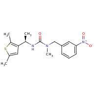 2d structure of 3-[(1R)-1-(2,5-dimethylthiophen-3-yl)ethyl]-1-methyl-1-[(3-nitrophenyl)methyl]urea