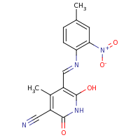 2d structure of 6-hydroxy-4-methyl-5-[N-(4-methyl-2-nitrophenyl)carboximidoyl]-2-oxo-1,2-dihydropyridine-3-carbonitrile