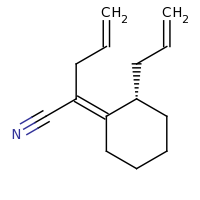 2d structure of 2-[(1E,2S)-2-(prop-2-en-1-yl)cyclohexylidene]pent-4-enenitrile